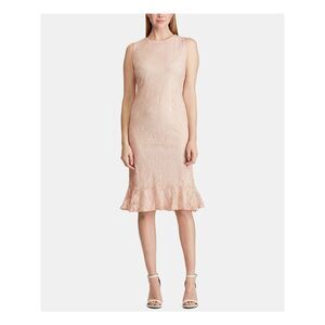 AMERICAN LIVING Womens Lace Sleeveless Jewel Neck Midi Wear To Work Sheath Dress